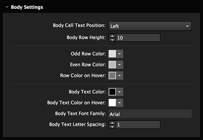 Table Widget for Adobe Muse